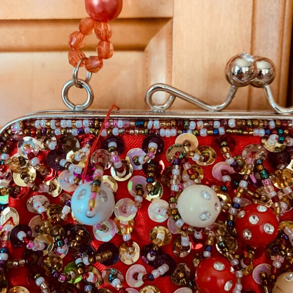 Unique Heavily Beaded Purse | Art to Wear | Rhinestone Detail Evening/Party Bag - Picture 4 of 11